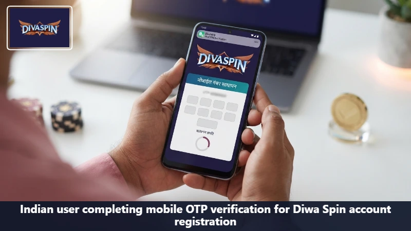 Indian user completing mobile OTP verification for Diwa Spin account registration