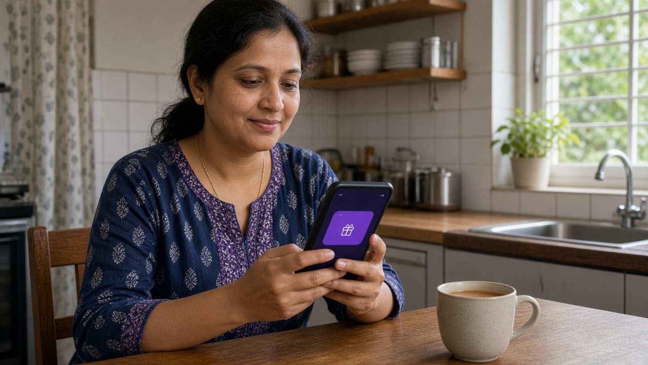 Reading the Diwa Spin welcome card on a phone